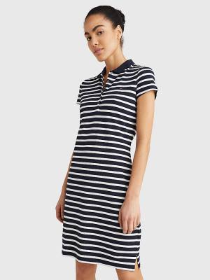 Blue Tommy Hilfiger Slim Fit Stripe Polo Women's Dress | TH385GIT