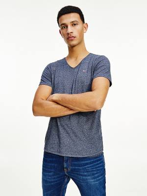 Blue Tommy Hilfiger Slim Fit V-Neck Men's T Shirts | TH783MSV