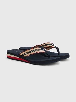 Blue Tommy Hilfiger Sparkle Strap Logo Flip-Flops Women's Sandals | TH675FEM