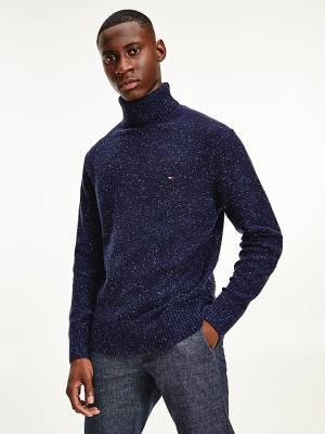 Blue Tommy Hilfiger Speckled Roll Neck Relaxed Jumper Men's Sweaters | TH528IKB