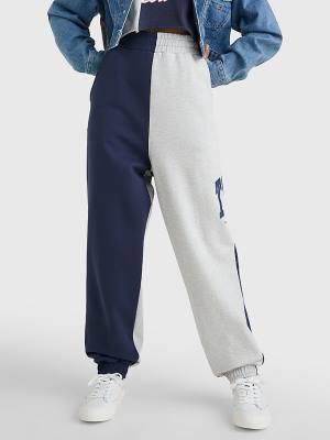 Blue Tommy Hilfiger Spliced Collegiate Relaxed Joggers Women's Pants | TH103VGN