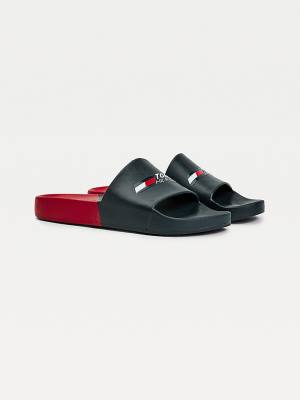 Blue Tommy Hilfiger Sport Colour-Blocked Pool Slides Men's Sandals | TH469RIL