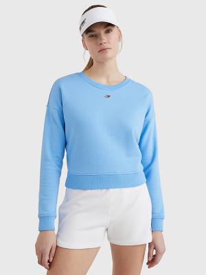 Blue Tommy Hilfiger Sport Flag Relaxed Fit Women's Sweatshirts | TH863AJN