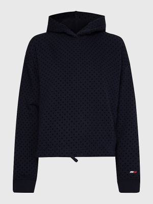 Blue Tommy Hilfiger Sport Flocked Polka-Dot Relaxed Fit Women's Hoodie | TH430WZS