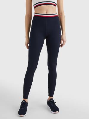 Blue Tommy Hilfiger Sport Full Length Waistband Detail Women's Leggings | TH104GVY