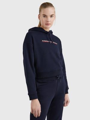 Blue Tommy Hilfiger Sport Logo Relaxed Fit Women's Hoodie | TH275HSX