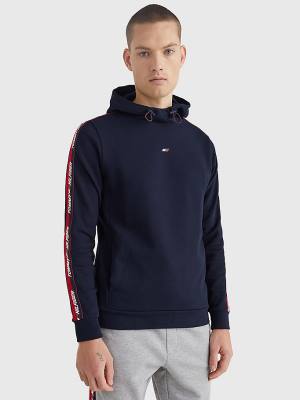 Blue Tommy Hilfiger Sport Logo Tape Men's Hoodie | TH408SVB