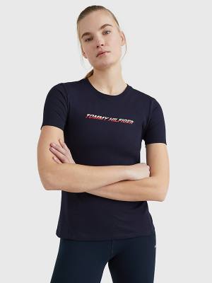 Blue Tommy Hilfiger Sport Logo Women's T Shirts | TH278KFR