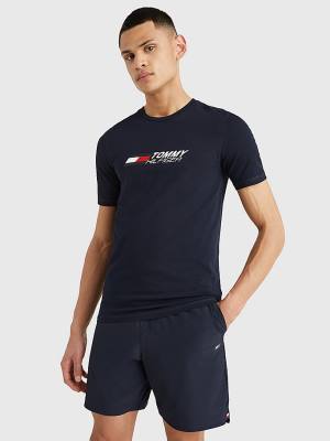 Blue Tommy Hilfiger Sport Organic Cotton Logo Men's T Shirts | TH683WOE