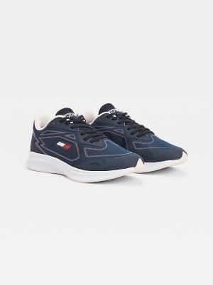 Blue Tommy Hilfiger Sport Sleek Mixed Texture Women's Sneakers | TH149MFX