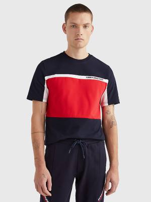 Blue Tommy Hilfiger Sport TH Cool Colour-Blocked Men's T Shirts | TH796YNH