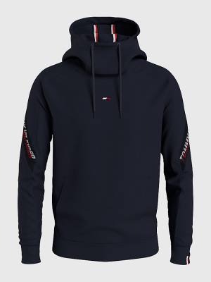 Blue Tommy Hilfiger Sport TH Cool Tape Men's Hoodie | TH732DOI