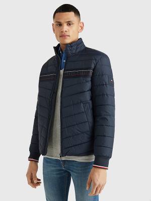 Blue Tommy Hilfiger Stand-Up Collar Tape Puffer Men's Jackets | TH089STG