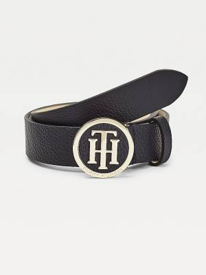 Blue Tommy Hilfiger Statement Round Buckle Leather Women's Belts | TH409PTW