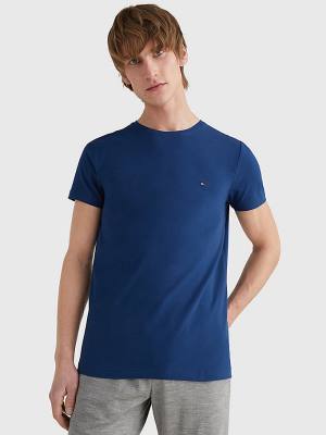 Blue Tommy Hilfiger Stretch Organic Cotton Slim Fit Men's T Shirts | TH501BZR