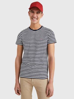 Blue Tommy Hilfiger Stretch Organic Cotton Slim Fit Men's T Shirts | TH653WUO