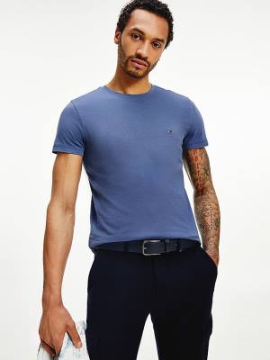 Blue Tommy Hilfiger Stretch Organic Cotton Slim Fit Men's T Shirts | TH654ONG