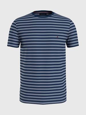 Blue Tommy Hilfiger Stretch Organic Cotton Slim Fit Men's T Shirts | TH819YSF