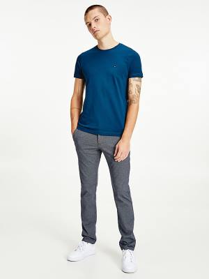 Blue Tommy Hilfiger Stretch Organic Cotton Slim Fit Men's T Shirts | TH954ZHM