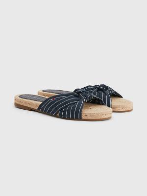 Blue Tommy Hilfiger Stripe Espadrille Flat Women's Sandals | TH683JLX