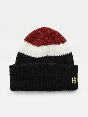 Blue Tommy Hilfiger Stripe Rib-Knit Beanie Women's Hats | TH208RJY