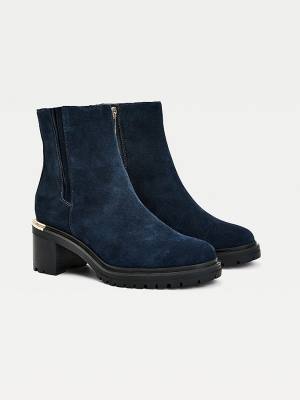 Blue Tommy Hilfiger Suede Block Heel Cleat Women's Boots | TH910PNJ