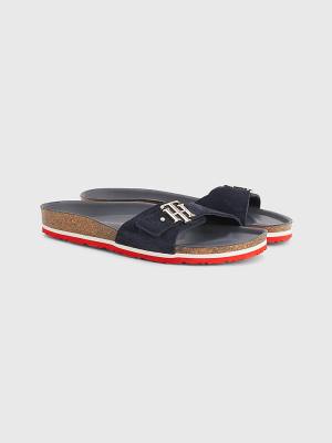 Blue Tommy Hilfiger Suede Cork Flat Women's Sandals | TH045JVL