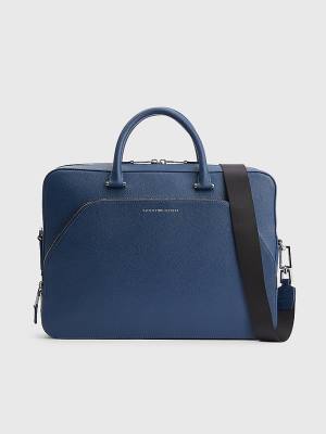 Blue Tommy Hilfiger TH Business Slim Leather Computer Men's Bags | TH462IHG