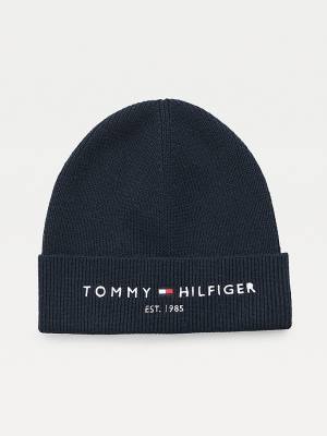 Blue Tommy Hilfiger TH Established Knitted Cotton Beanie Men's Hats | TH273TQX