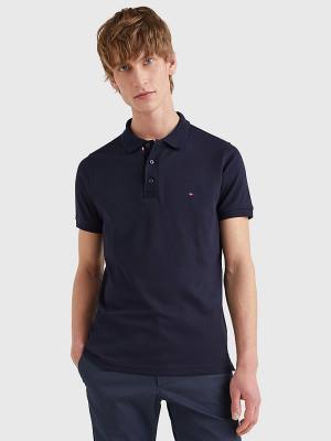 Blue Tommy Hilfiger TH Flex Bubble Weave Slim Men's Polo Shirts | TH398QFM