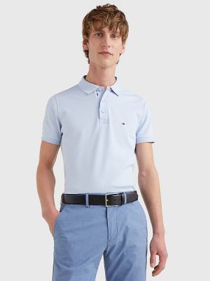 Blue Tommy Hilfiger TH Flex Bubble Weave Slim Men's Polo Shirts | TH728CXL