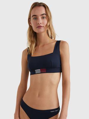 Blue Tommy Hilfiger TH Flex Flag Print Bikini Bralette Women's Swimwear | TH840DTW