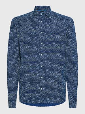 Blue Tommy Hilfiger TH Flex Geometric Print Slim Men's Shirts | TH839MRO