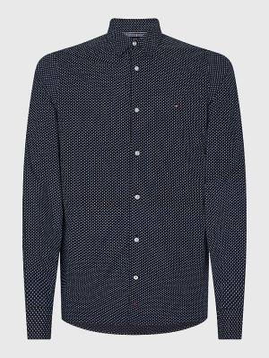 Blue Tommy Hilfiger TH Flex Print Slim Fit Men's Shirts | TH982QNJ