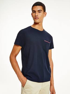 Blue Tommy Hilfiger TH Flex Signature Detailing Men's T Shirts | TH052FBK