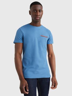 Blue Tommy Hilfiger TH Flex Signature Detailing Men's T Shirts | TH132WAD