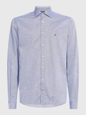 Blue Tommy Hilfiger TH Flex Slim Fit Dobby Men's Shirts | TH148VSD