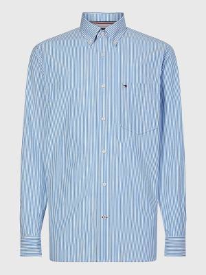 Blue Tommy Hilfiger TH Flex Stripe Regular Fit Men's Shirts | TH613FNR