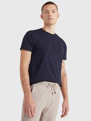 Blue Tommy Hilfiger TH Flex Tech Essentials Flag Men's T Shirts | TH671ODW