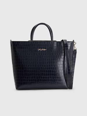 Blue Tommy Hilfiger TH Modern Croco Effect Tote Women's Bags | TH526ZMV