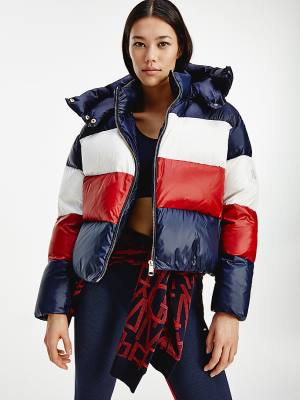 Blue Tommy Hilfiger TH Protect Colour-Blocked Down Puffer Women's Jackets | TH382UHV