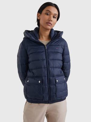 Blue Tommy Hilfiger TH Protect Hooded Padded Women's Jackets | TH192SZE