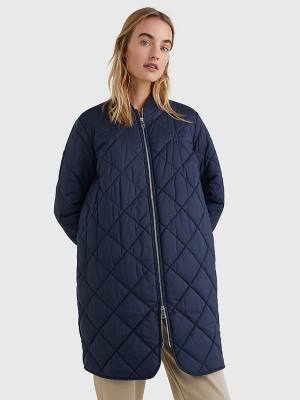 Blue Tommy Hilfiger TH Protect Longline Quilted Bomber Coat Women's Jackets | TH341NMQ