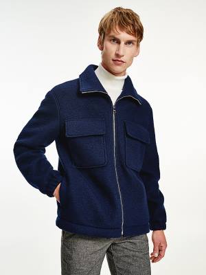 Blue Tommy Hilfiger TH Tech Wool Blend Zip-Thru Shacket Men's Jackets | TH348ETO