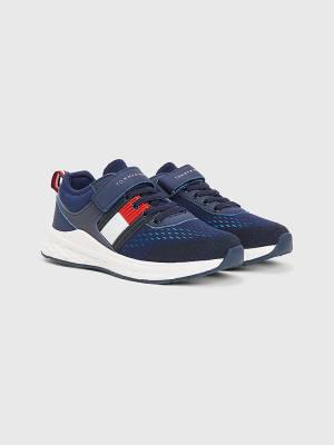 Blue Tommy Hilfiger Textured Flag Mesh Panel Boys' Sneakers | TH975PTV