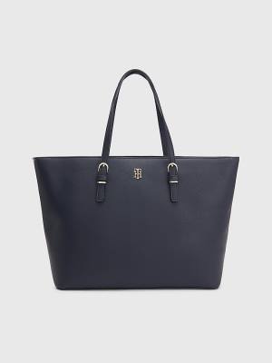 Blue Tommy Hilfiger Textured Medium Tote Women's Bags | TH609WTJ