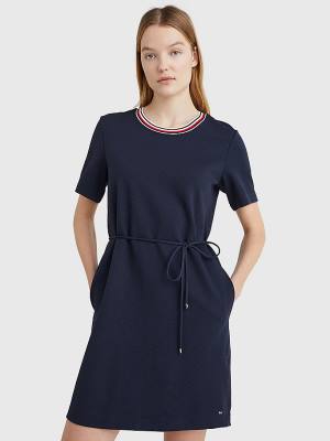 Blue Tommy Hilfiger Textured Relaxed Fit Women's Dress | TH128WRM