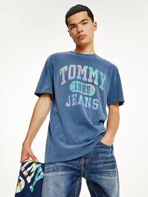 Blue Tommy Hilfiger Tie-Dye Logo Men's T Shirts | TH451WRY