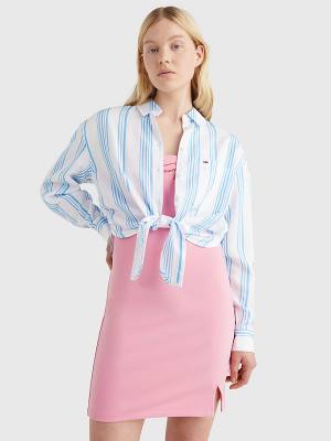 Blue Tommy Hilfiger Tie-Front Stripe Women's Shirts | TH059TAC