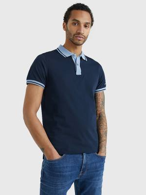 Blue Tommy Hilfiger Tipped Slim Fit Jersey Men's Polo Shirts | TH403AYX